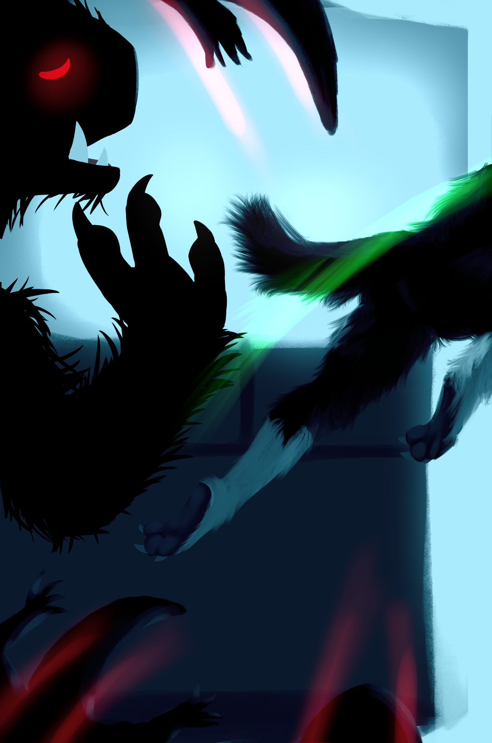 Hey - this text is hovering over the page, much like how Evadne is hovering between this page and the next! THE MEDIUM REFLECTS THE STORY